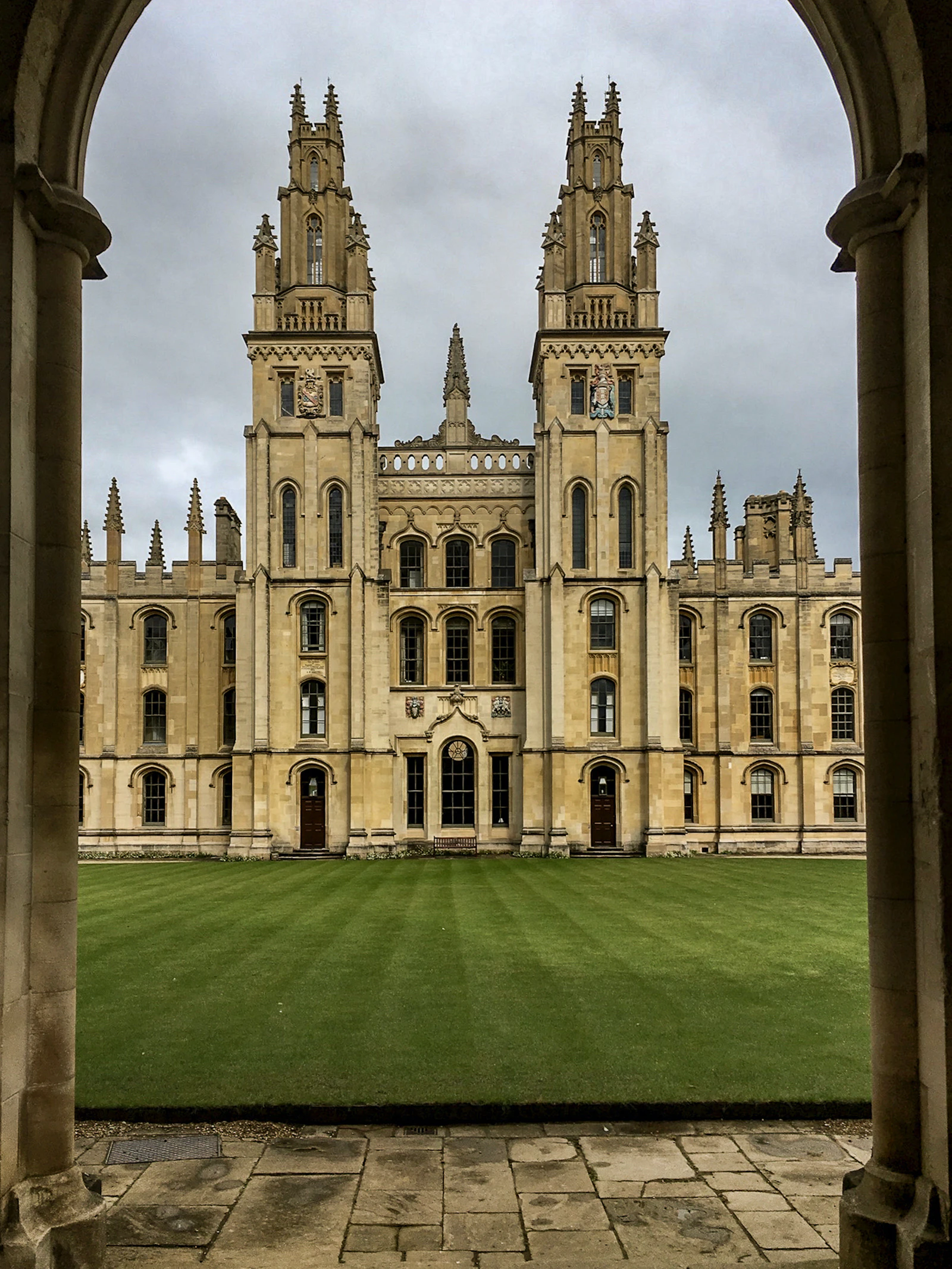 All Souls College, Oxford, behind a wide green lawn
