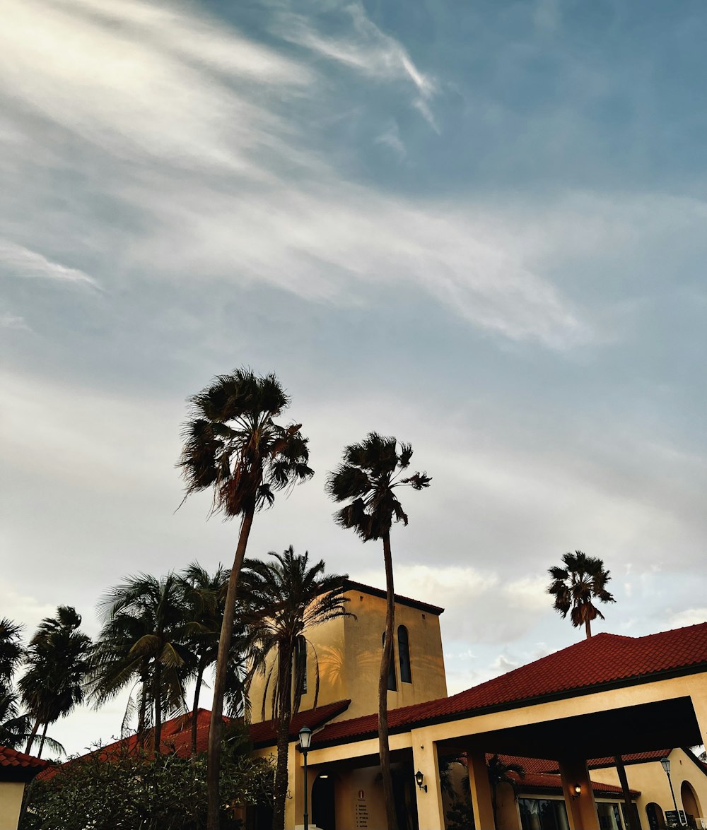 a building with palm trees in front of it