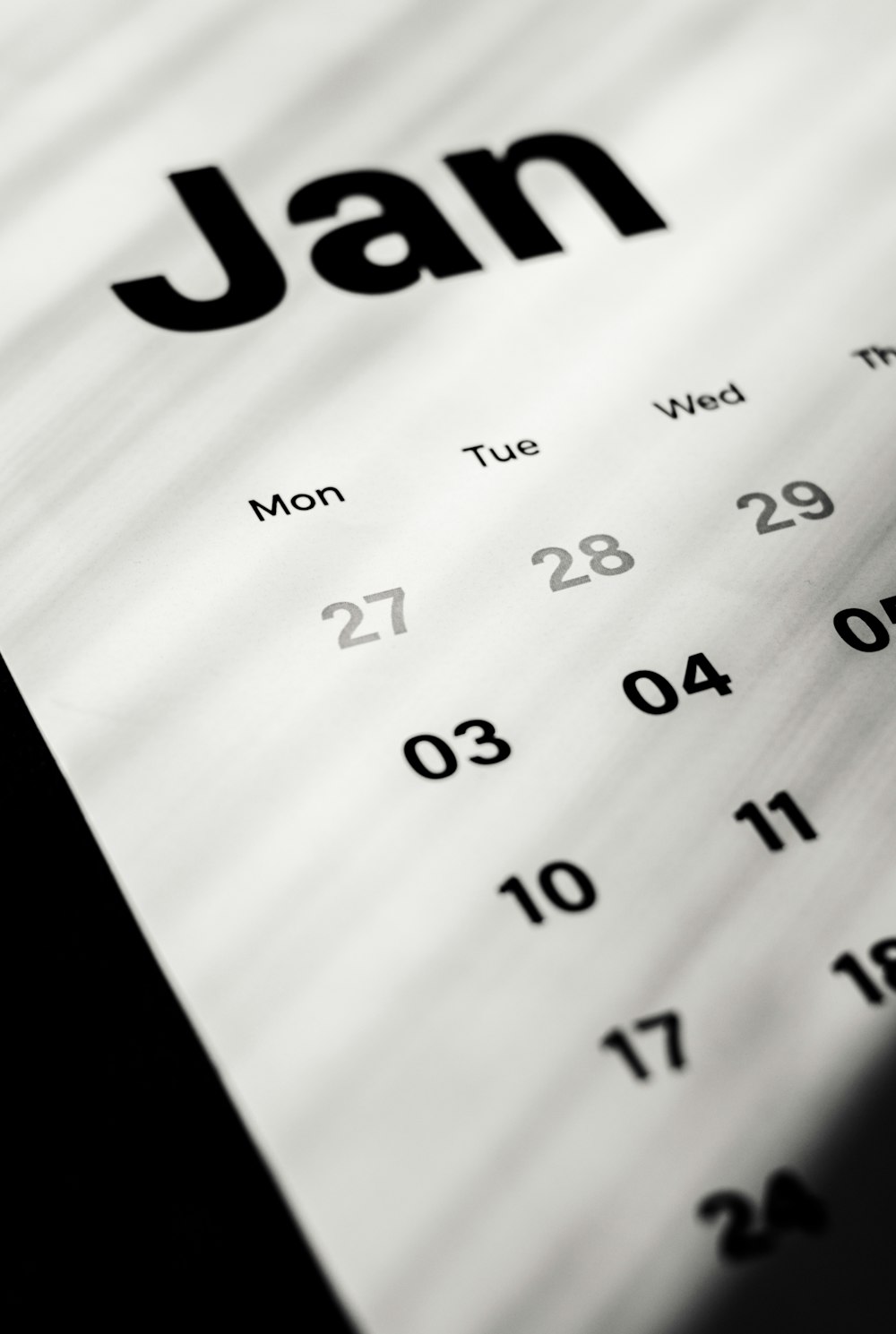 a calendar with the word jan on it