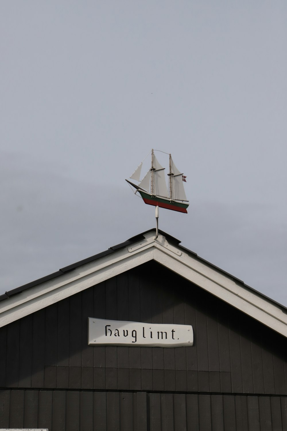 a boat is on top of a building