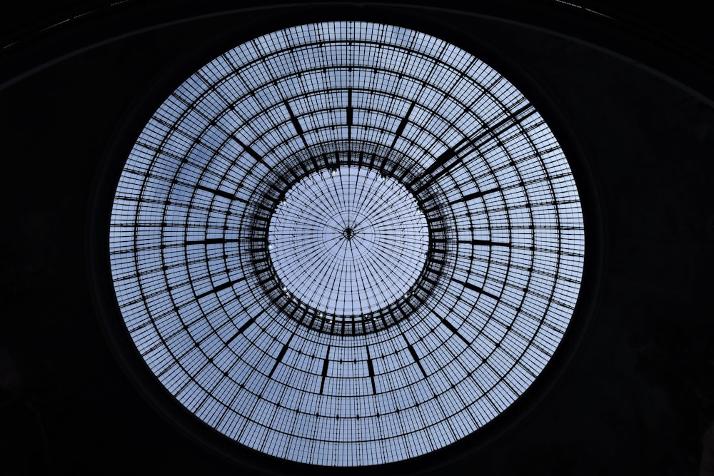 a circular view of a building with a skylight
