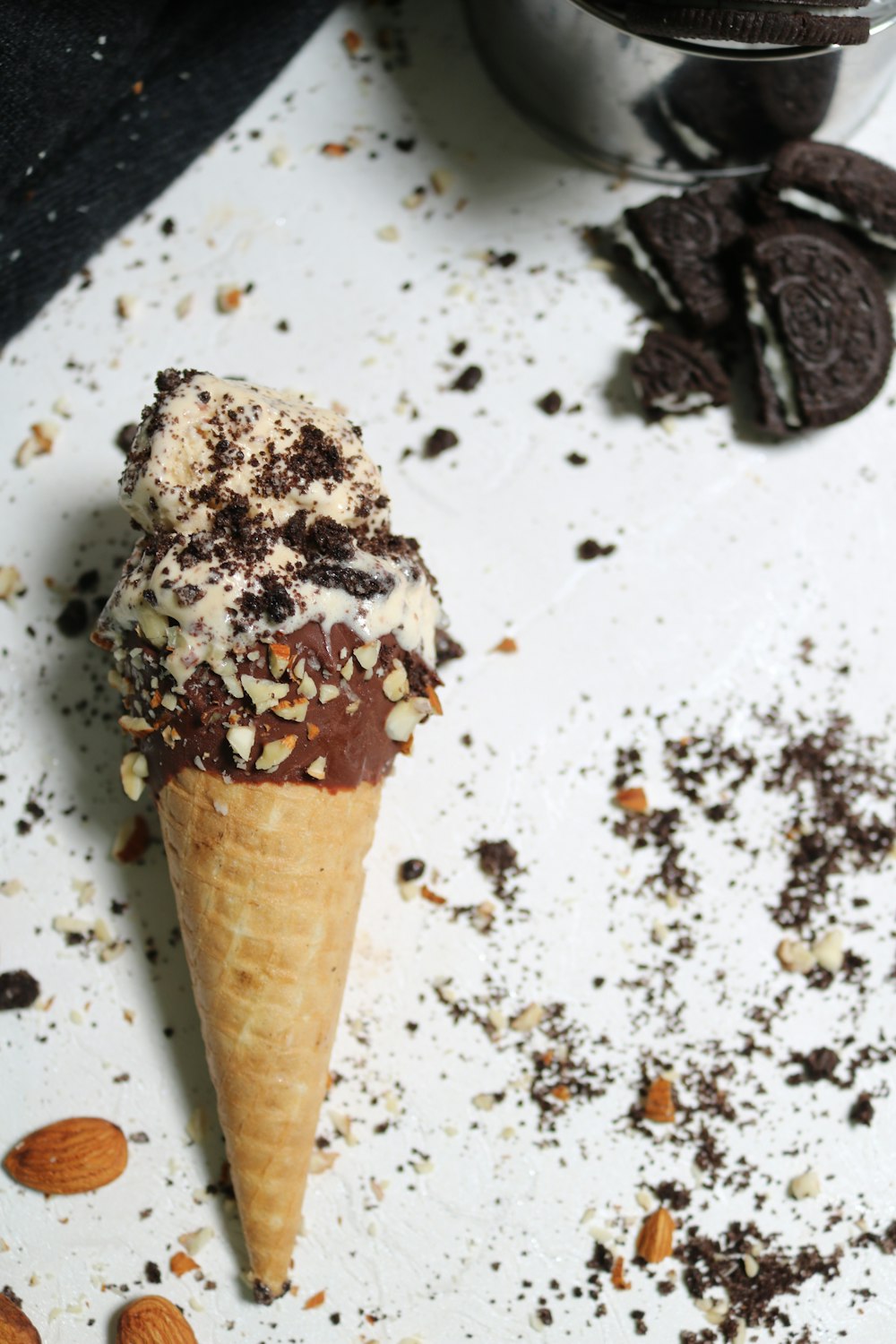 a scoop of ice cream with chocolate chips on top