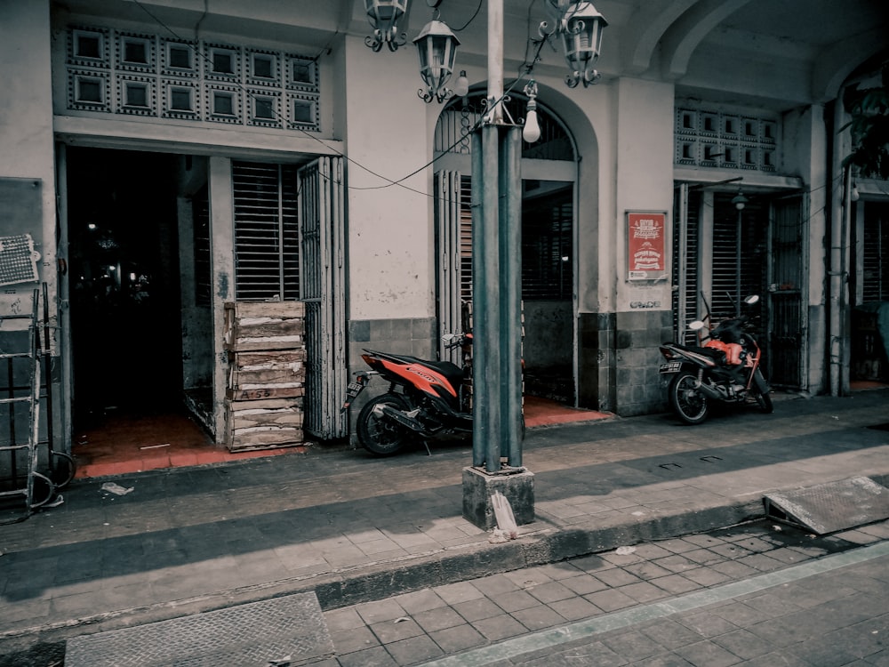 a motorcycle parked on the side of a street