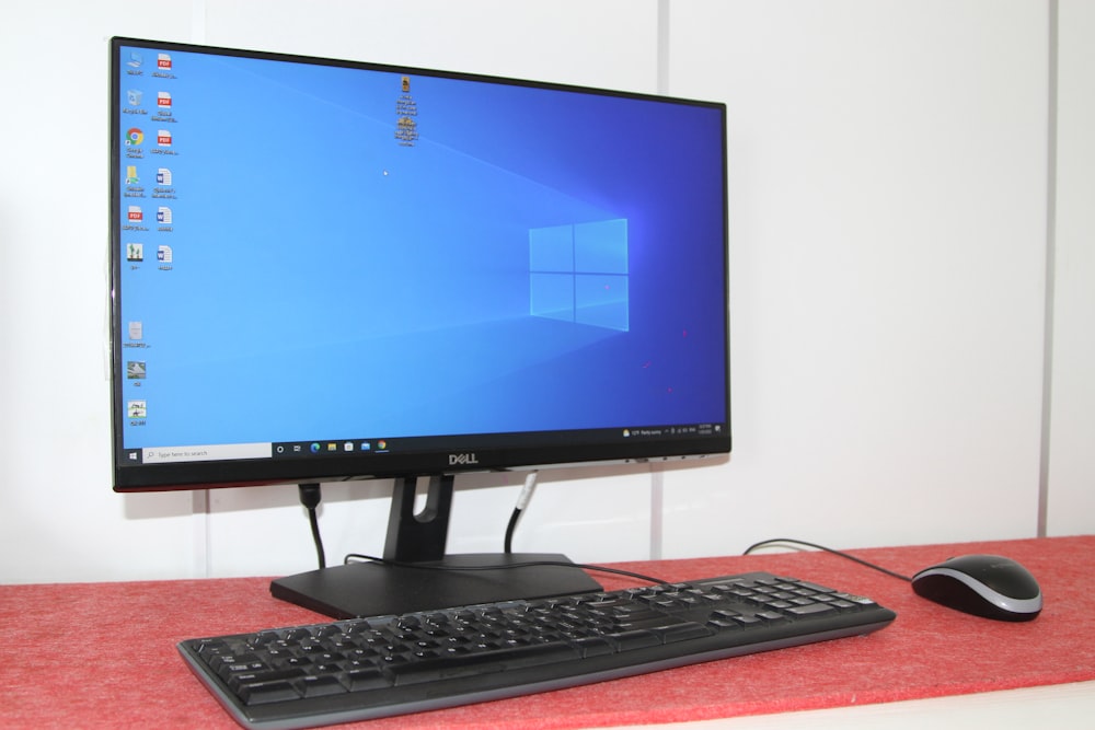 a desktop computer with a keyboard and mouse