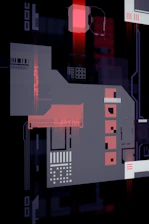 A sleek black and red abstract graphic symbolizing network connections