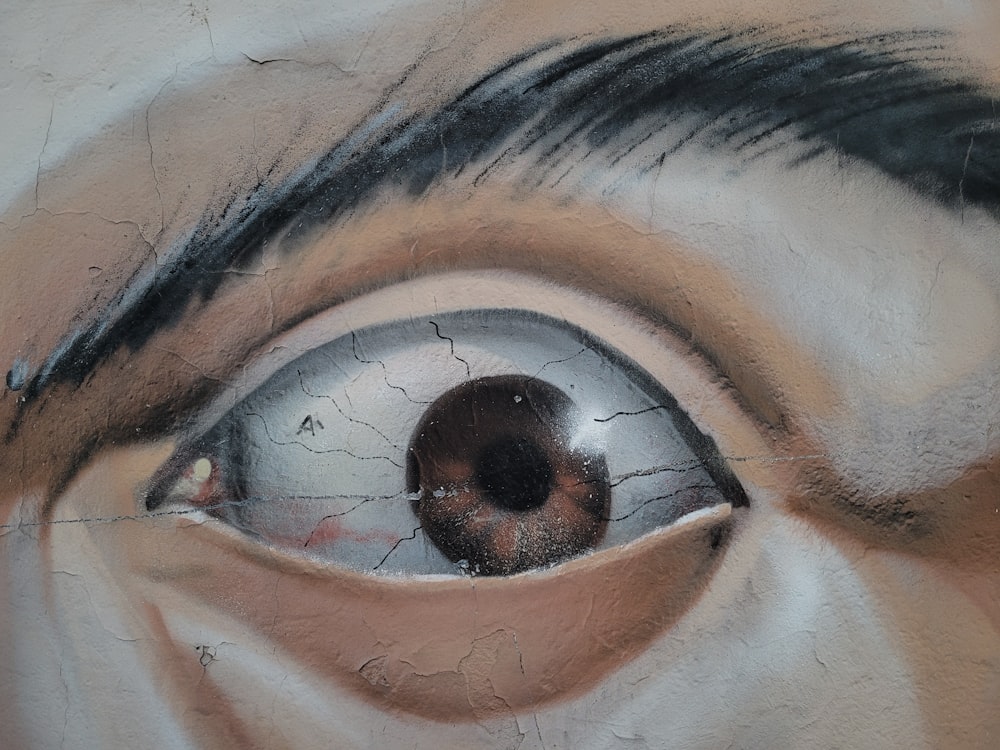 a close up of an eye painted on a wall