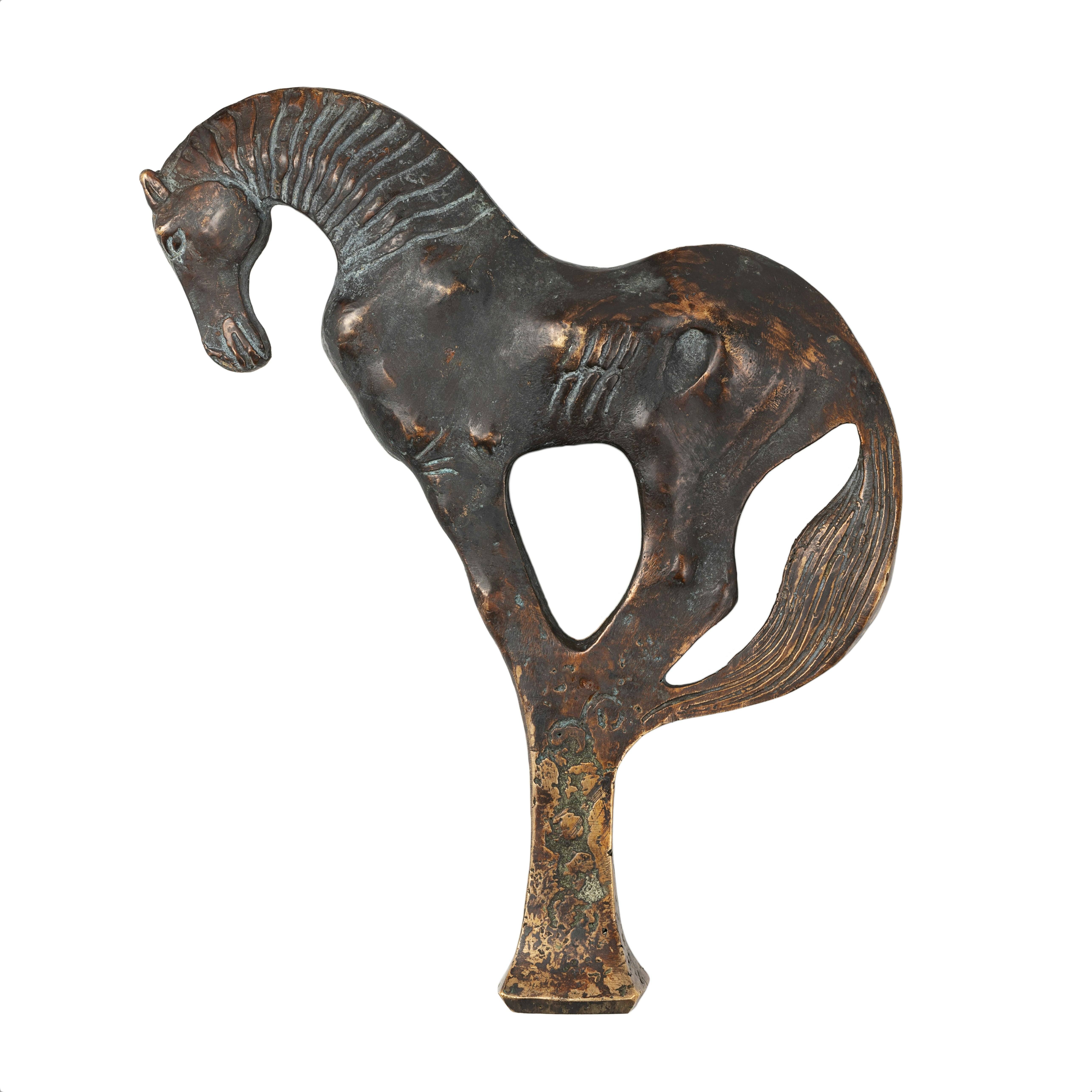 The Heavenly Horse. Ceremonial bronze finial with standing horse, 4th-1st century BCE.
Ferghana "heavenly" horses belong to one of the world's earliest known cultural breeds of racehorses, a fast and light Eastern type, perfectly suited for cavalry. They are the ancestors of all the best Asian horse breeds: Arabian, Turkmen (Akhal-Teke), and Kyrgyz.