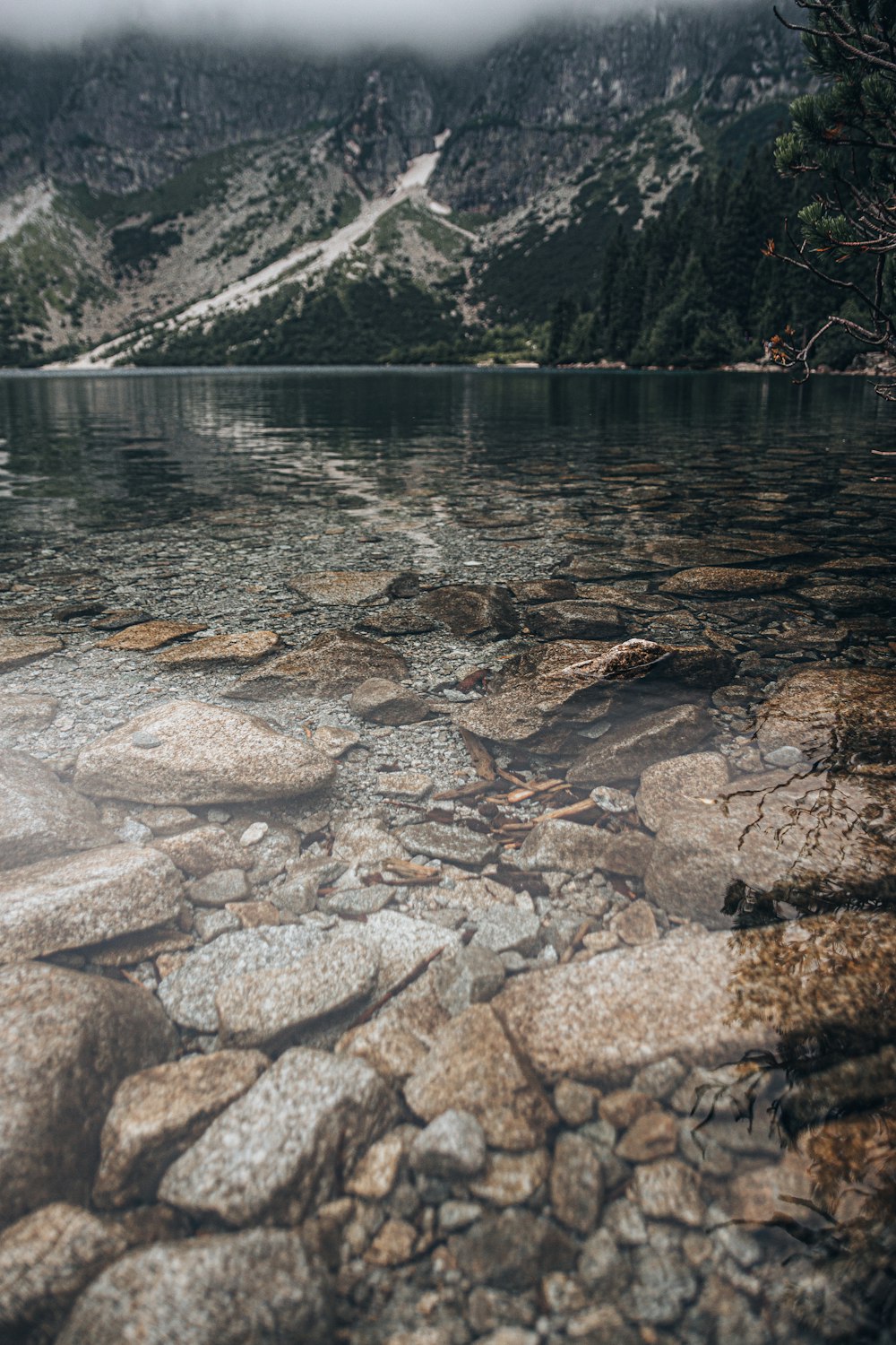 a body of water surrounded by mountains and rocks