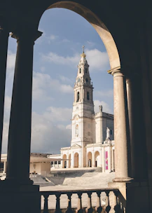 a view of a building through an archway
