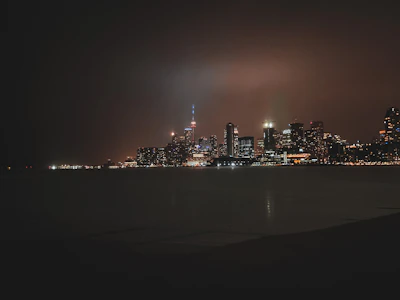 Minimalist gold-accented financial graph overlaying a dark city skyline at dusk.