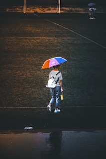 a person walking with an umbrella in the rain