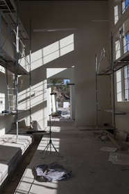 a room with a lot of scaffolding in it