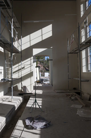 a room with a lot of scaffolding in it