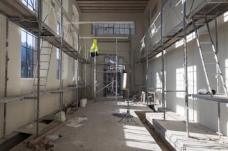 a room with scaffolding and scaffolding on the walls