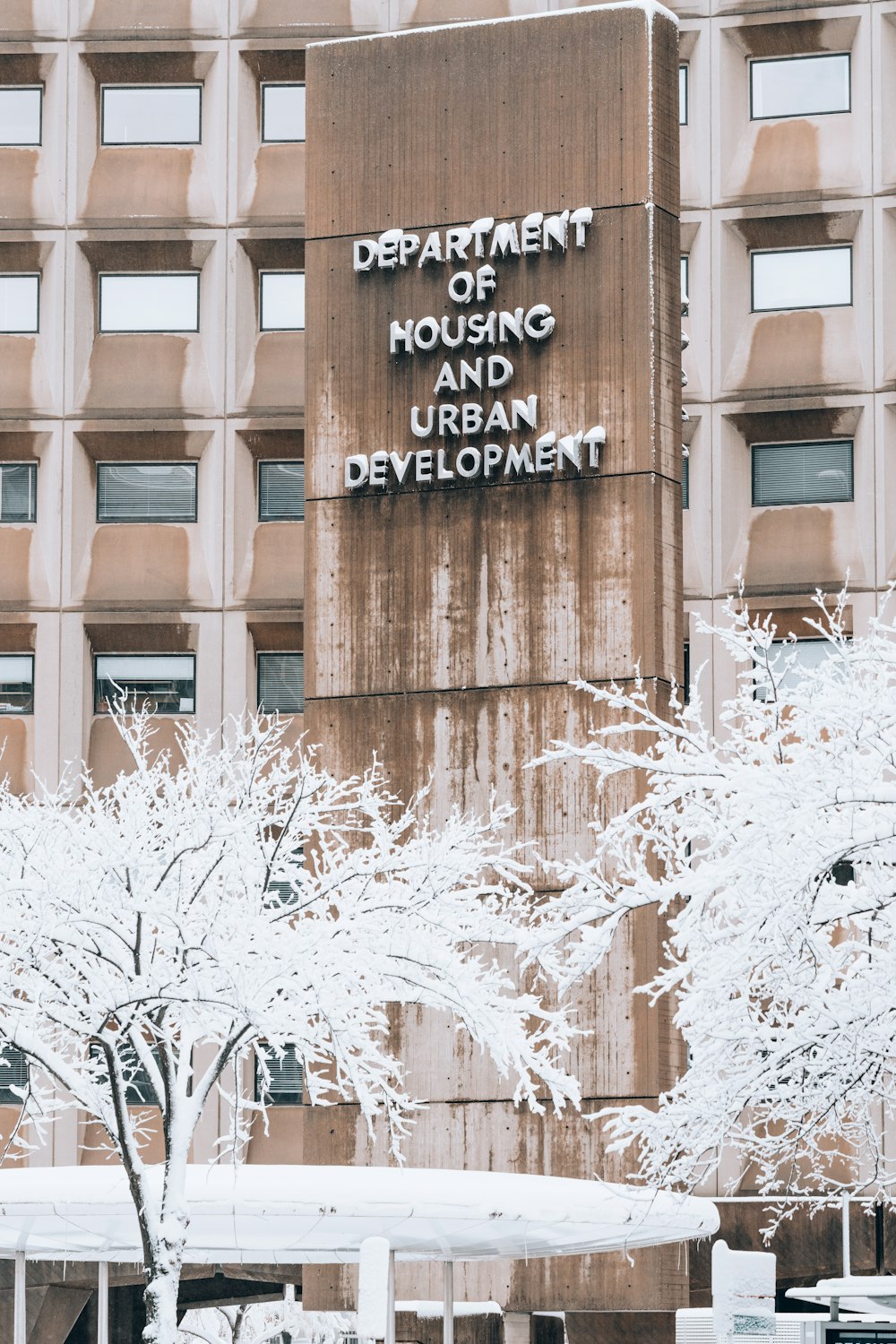 a building covered in snow