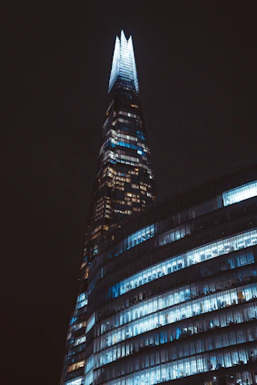 A sleek, modern skyscraper in Baghdad bathed in evening light, symbolizing growth and opportunity.
