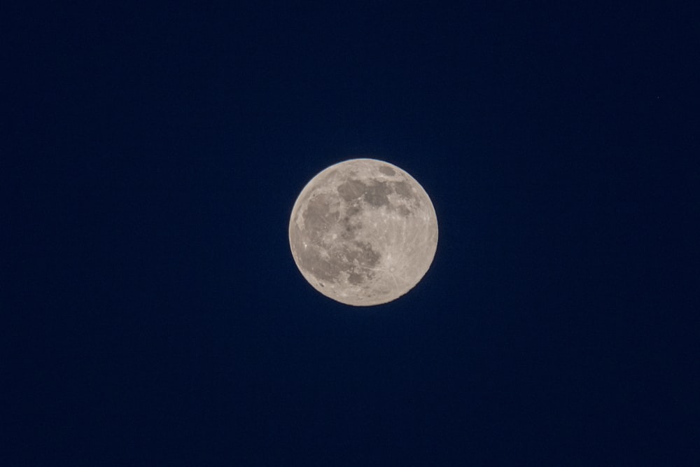 a full moon in a dark blue sky