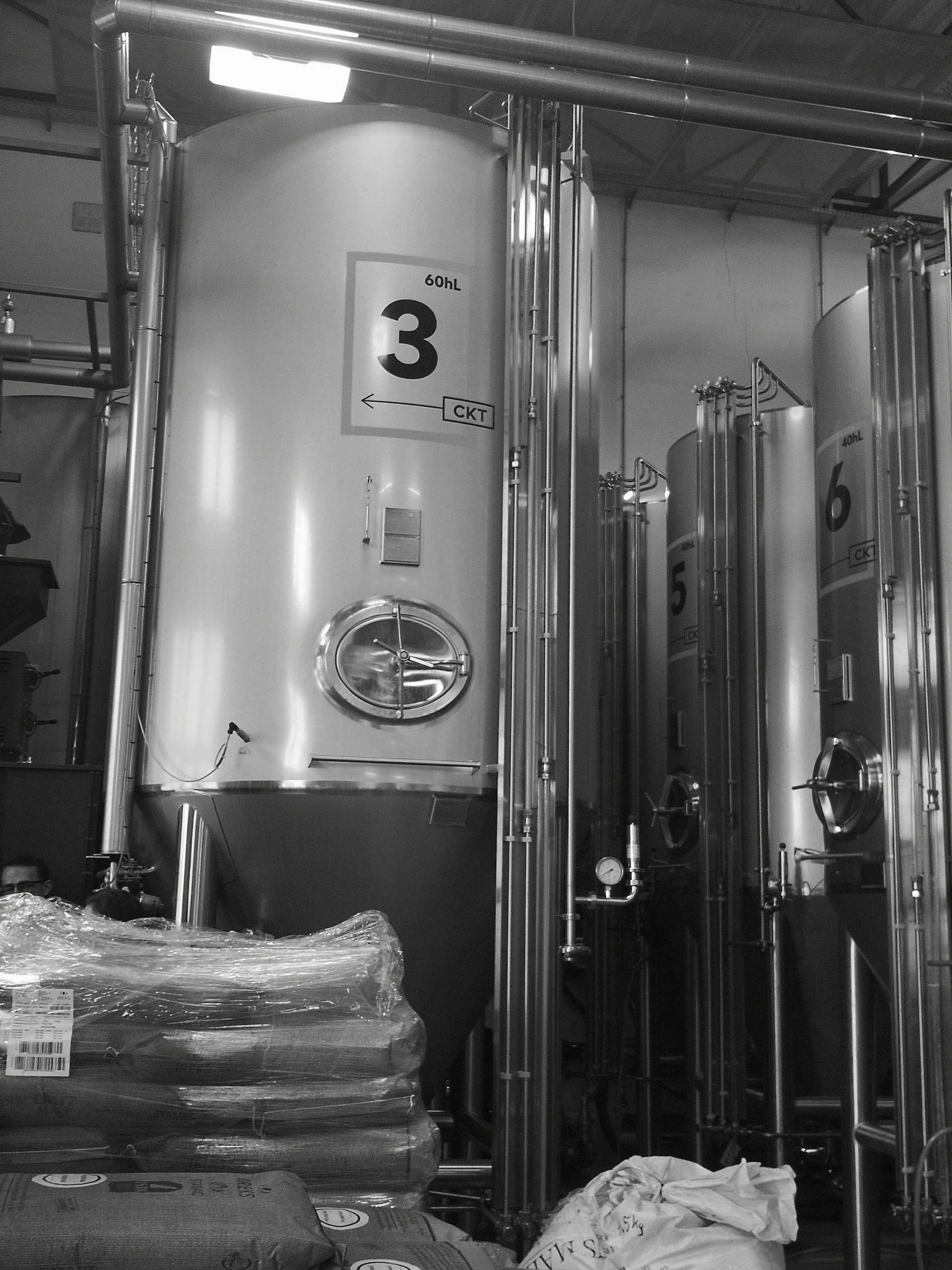 CO2 and nitrogen tanks connected to a draft beer system