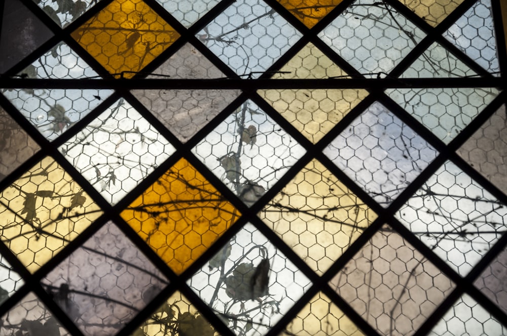 a close up of a stained glass window