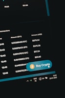 A digital screen displaying cryptocurrency transaction details including Bitcoin amounts and their USD equivalents. A prominent 'Buy Crypto' button with a Bitcoin symbol is visible. The screen shows navigation elements and the date on the system tray is 22-01-2022.