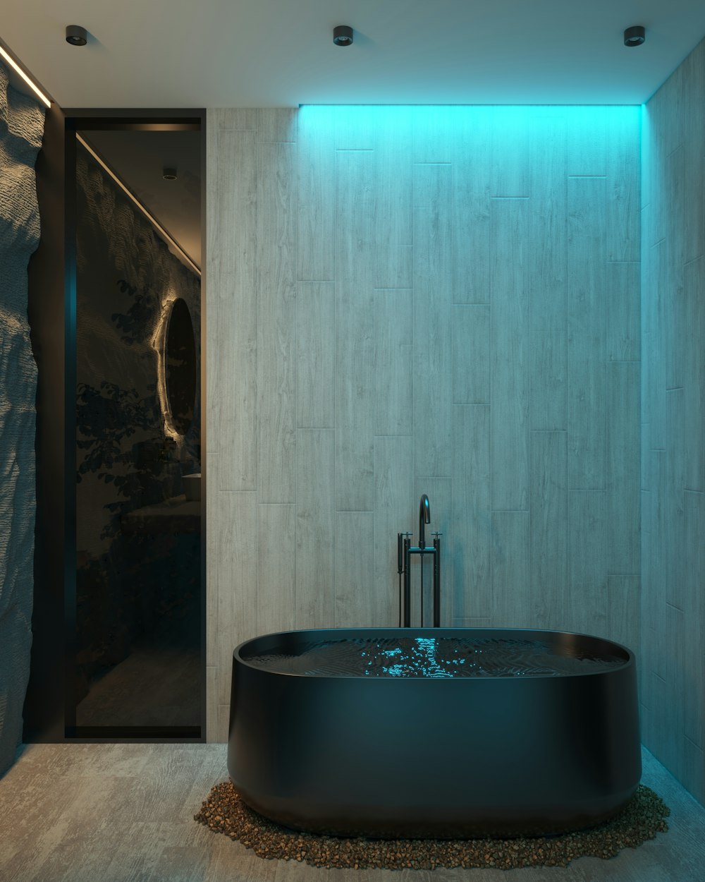 Foto Un cuarto de baño con una gran bañera negra – Imagen Visualización  gratis en Unsplash