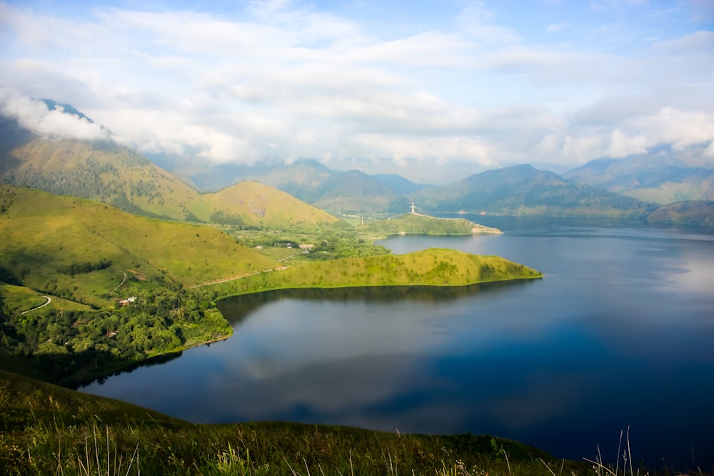 a large body of water surrounded by mountains