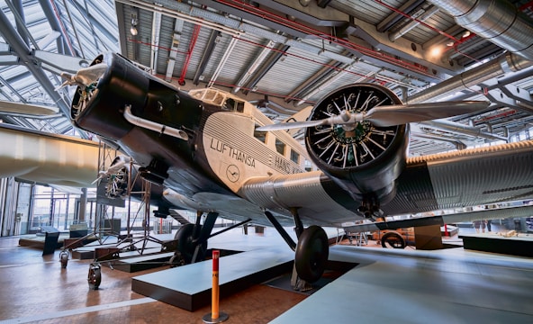 an airplane is on display in a museum