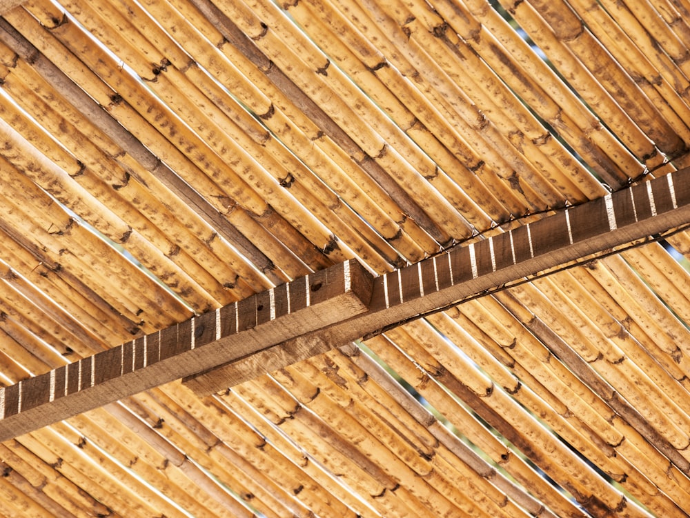 a close up of a roof made of bamboo