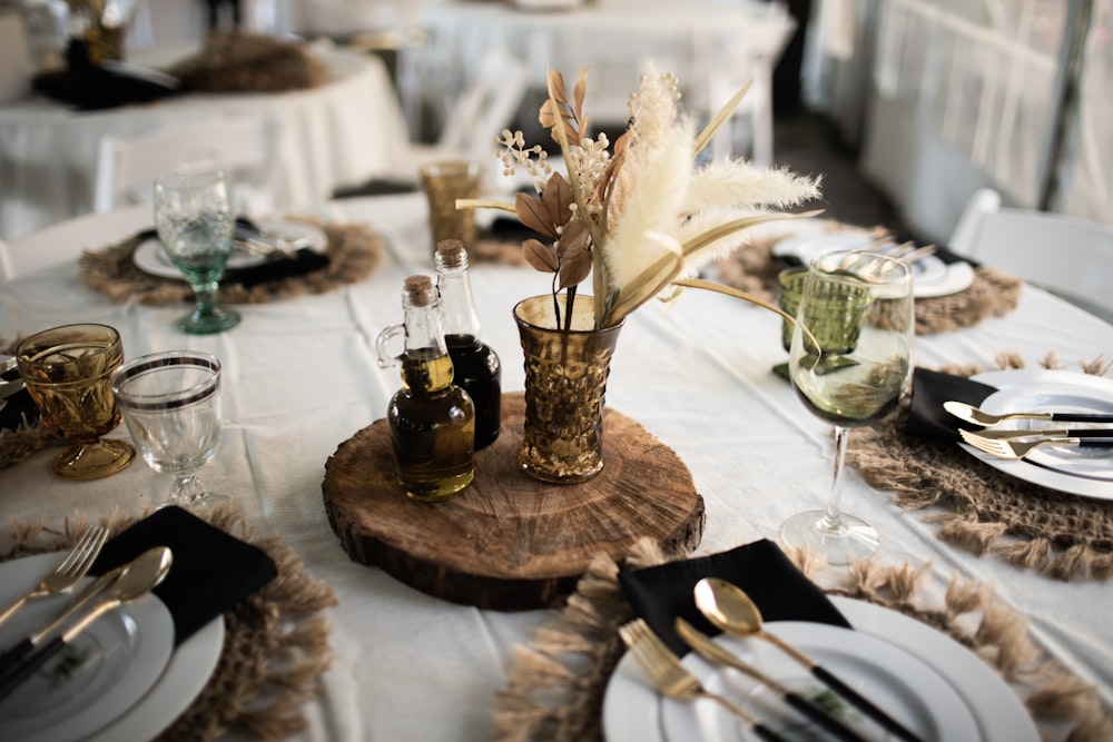 a table is set for a formal dinner