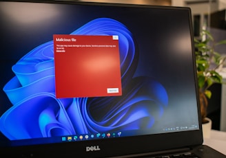 a dell laptop computer with a red screen