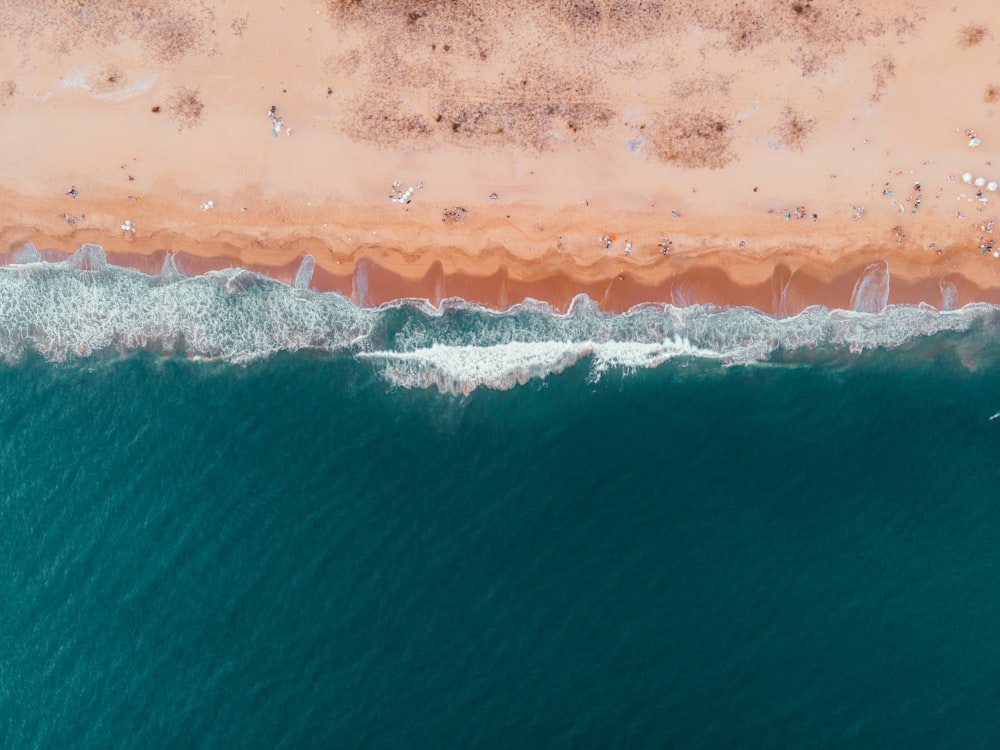 an aerial view of a beach and ocean