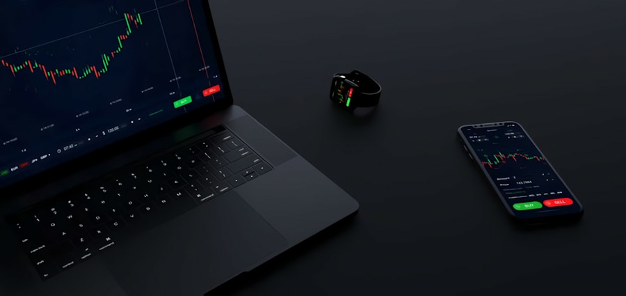Instructor and trader reviewing candlestick charts on a large monitor