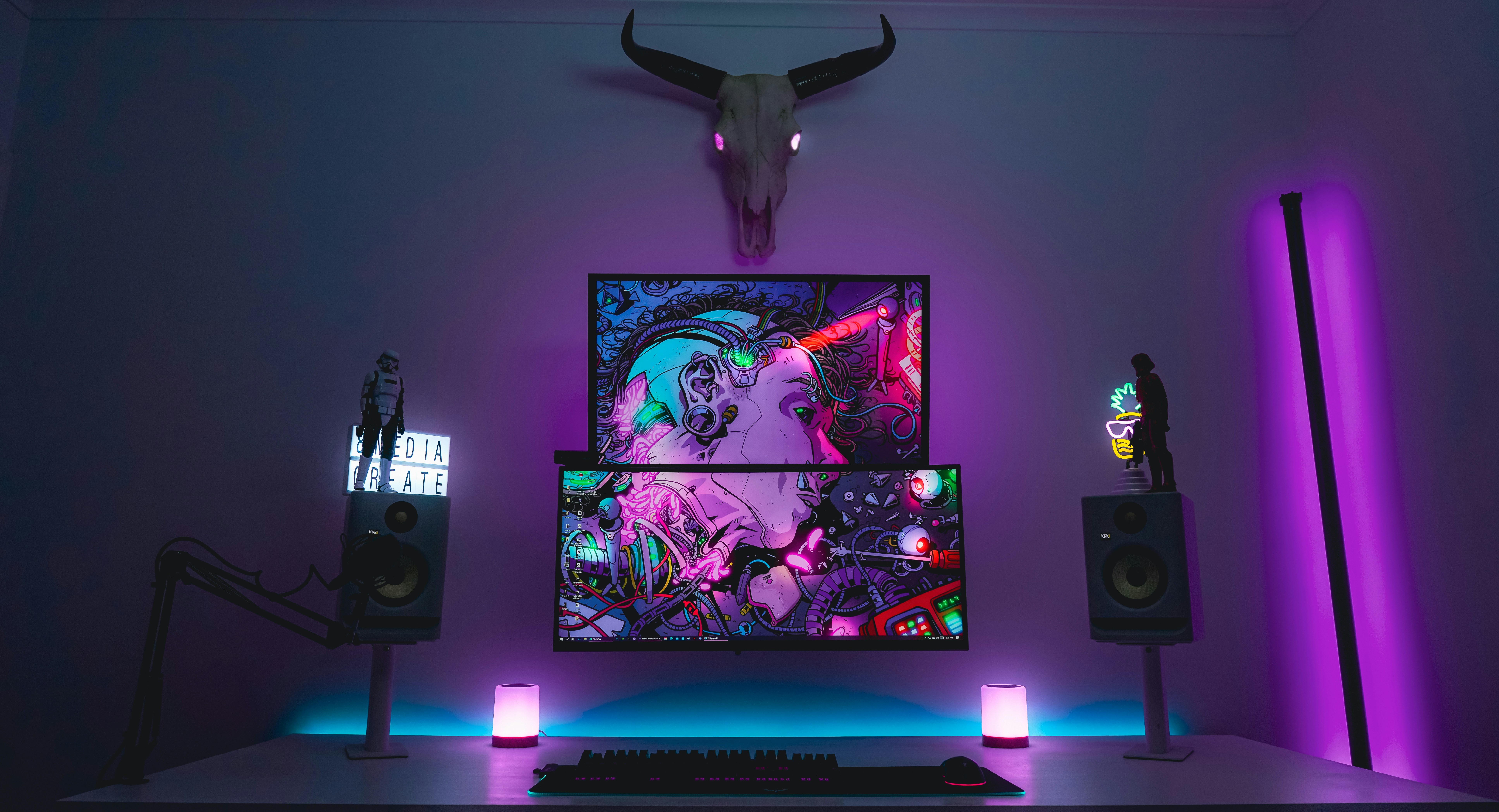 Gaming setup with neon lights