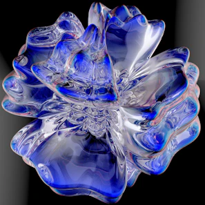 A flowing abstract 3D digital sculpture in varying shades of blue glass.