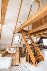 a wooden chair in a room