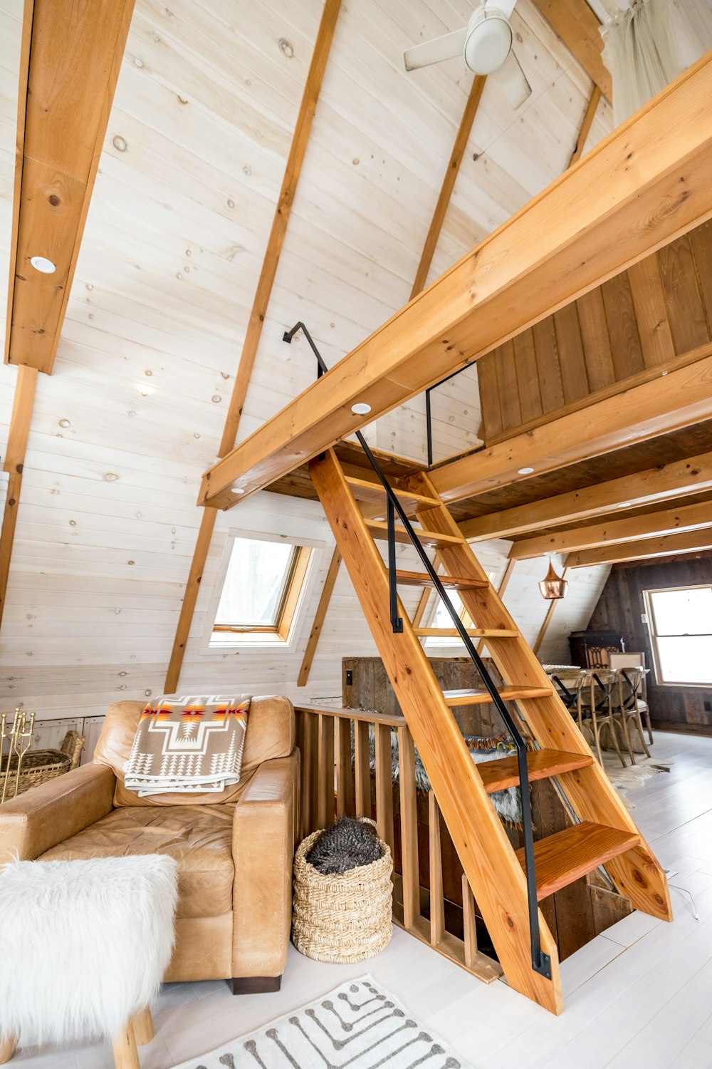 a wooden chair in a room