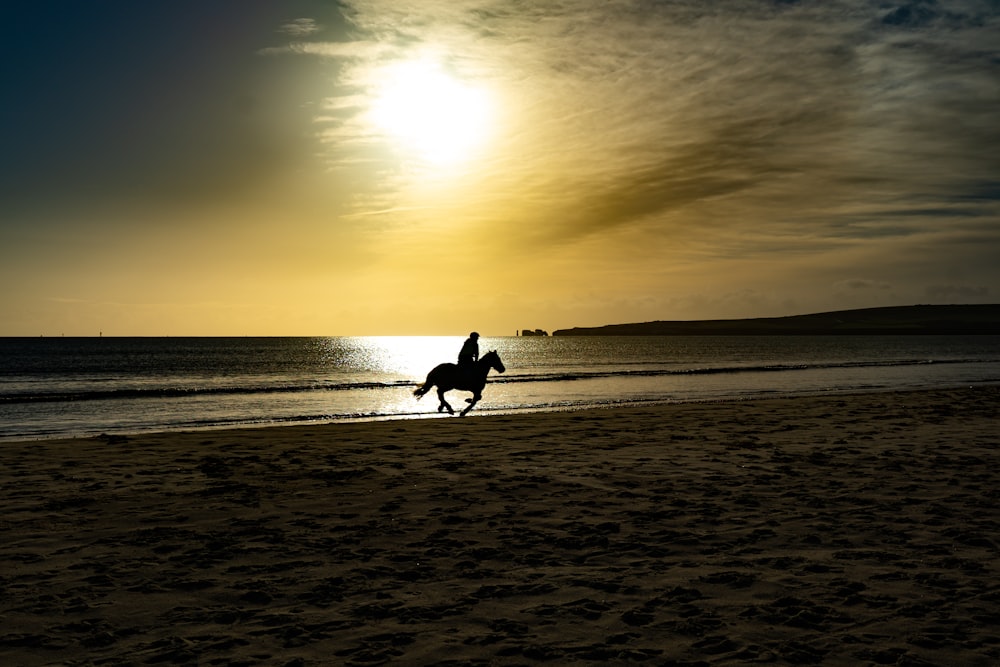 a man walking across a beach next to the ocean