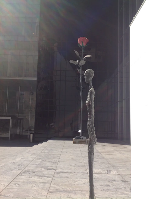 Abstract wooden sculpture standing tall in a sunlit studio corner