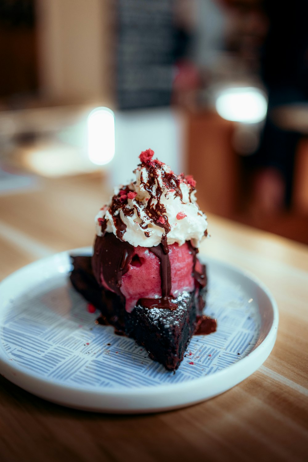 a piece of cake on a plate on a table