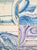 A set of ceramic tiles featuring artistic, abstract wave patterns in blue and white tones. Each tile displays a different style of swirling lines and curves, with visible cracks and a weathered look.