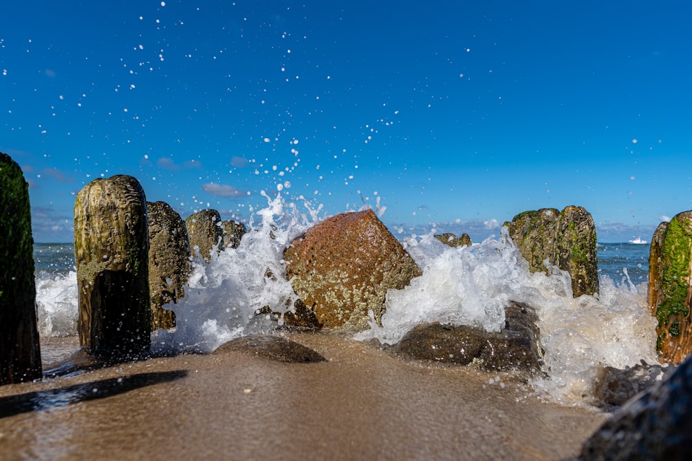 a bunch of rocks that are in the water