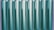 A series of vertical, glossy, metallic cylinders arranged closely together with a reflective turquoise surface.