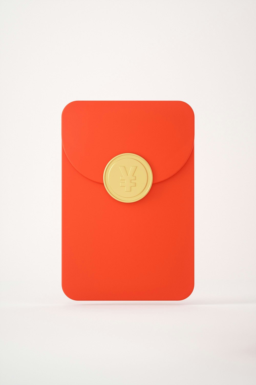um envelope vermelho com um botão dourado sobre ele