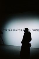 A minimalist film poster highlighting a key character in silhouette.