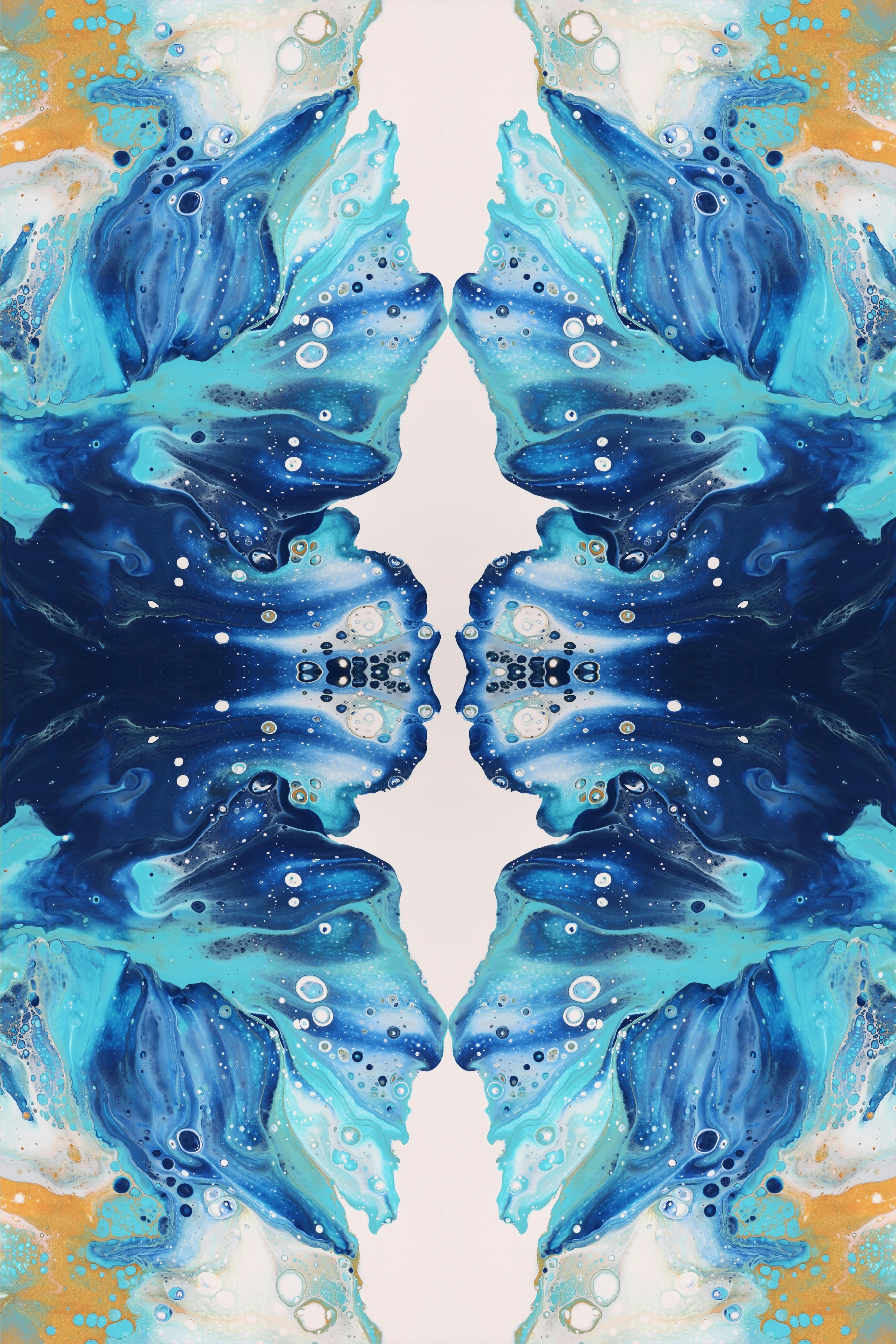 A blue and white abstract painting with lots of bubbles photo – Free ...