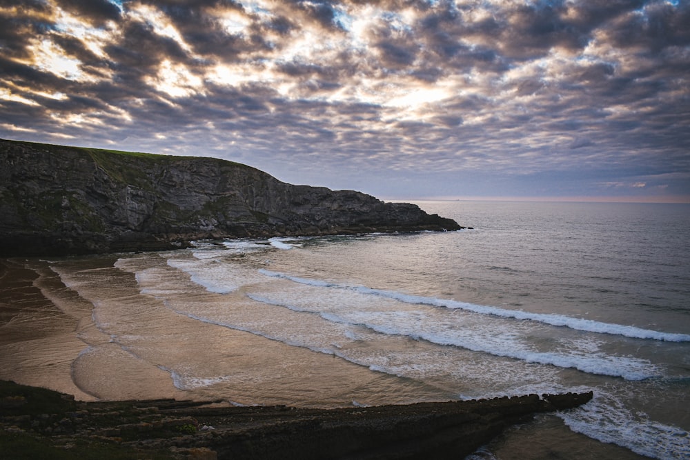 a beach with waves coming in to the shore