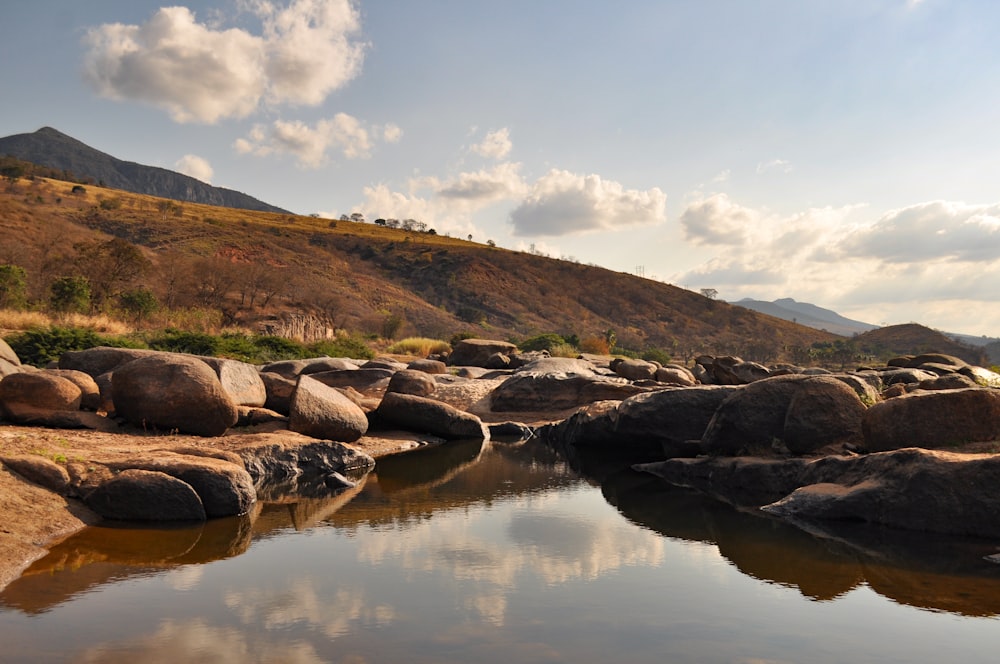 a stream of water surrounded by large rocks