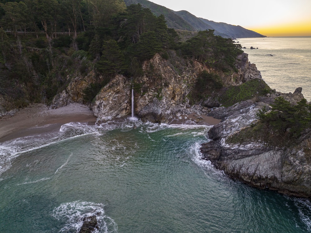 an aerial view of a body of water