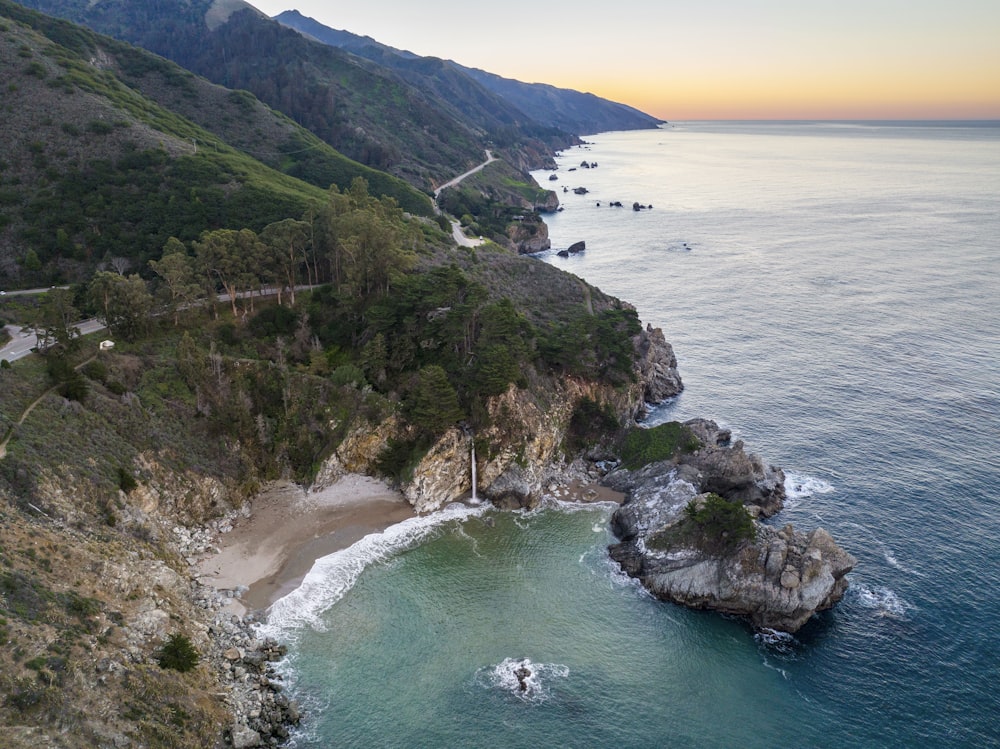 an aerial view of the ocean and coastline