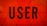 Bold, black typography spells the word 'USER' against a vibrant orange background with geometric triangular patterns.